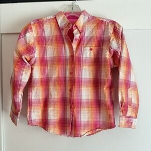 Twenty X Button‎ Down Plaid Pink Long Sleeve Shirt Youth Sz L Rodeo Western